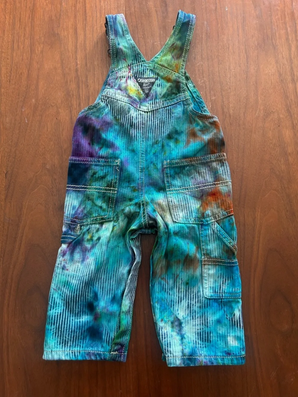 Oshkosh B’gosh tie dye railroad overalls Size 12 months